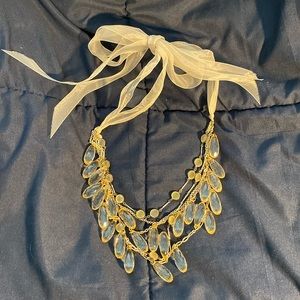 Talbots multi-layered necklace with glass-like beads, organza tie.